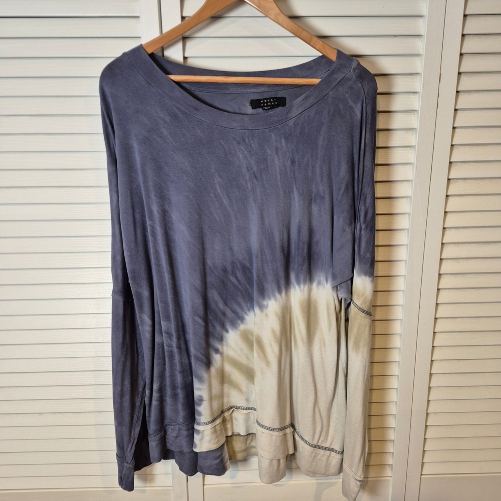 Kelly Renee XXL Tie Dye Tunic‎ Top Blue White Long Sleeve Boho Lounge Oversize